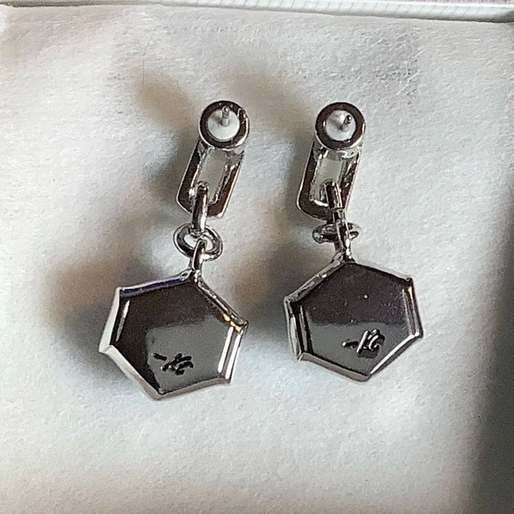 Kenneth Cole Blue Faceted Drop Earrings Hexagonal Silver Tone Royal Blue